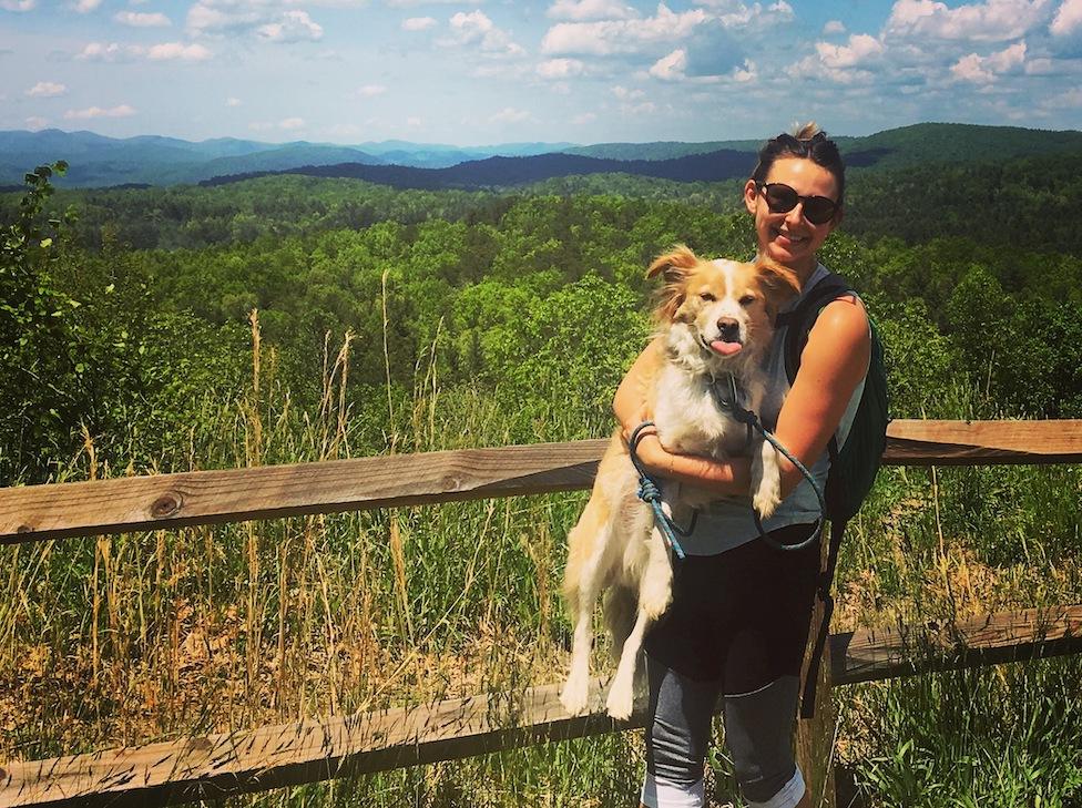 Anna Zanetti with Mr Pickles at DuPont State Forest in N Carolina