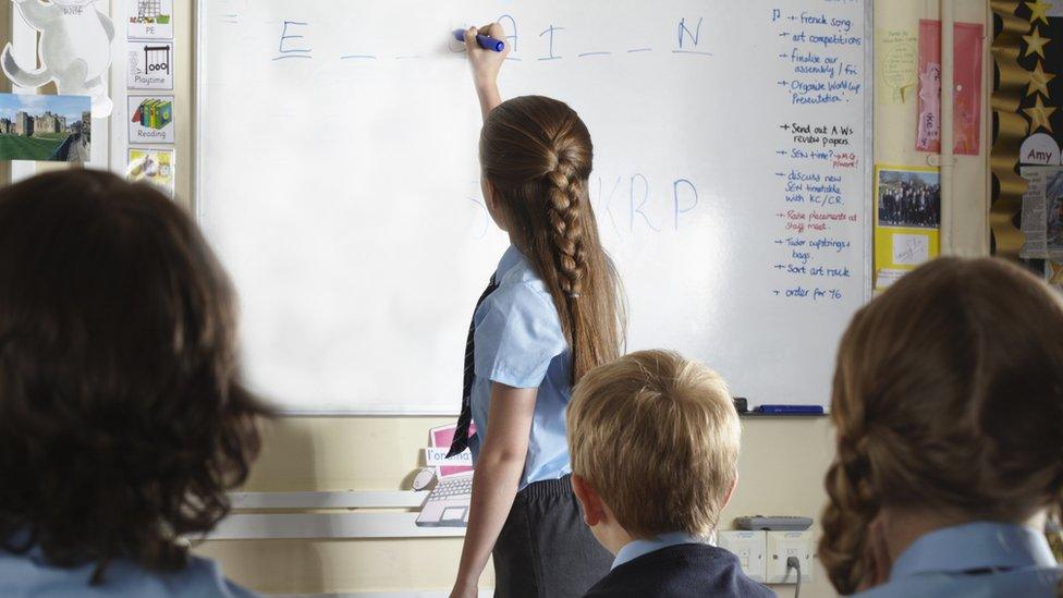 Shot of a girl writing on a whiteboard