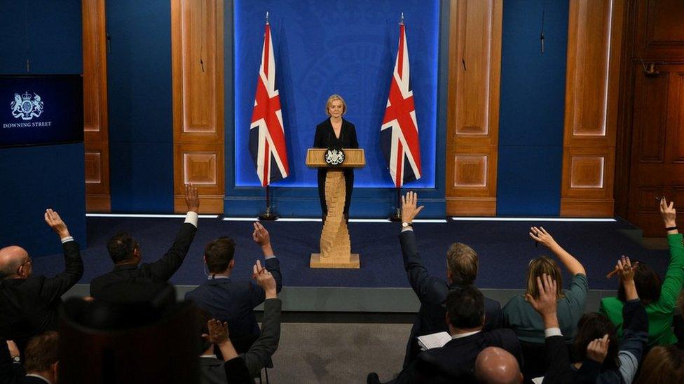 British Prime Minister Liz Truss attends a news conference in London, Britain, October 14, 2022. Daniel Leal/Pool via REUTERS