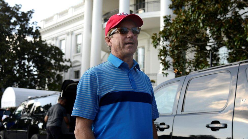 Sen. Rand Paul (R-KY) chats with the press as he returns to the White House after a round of golf with President Donald Trump, in Washington, U.S., October 15, 2017