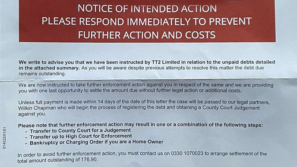 CDER/Court Enforcement Services debt recovery letter