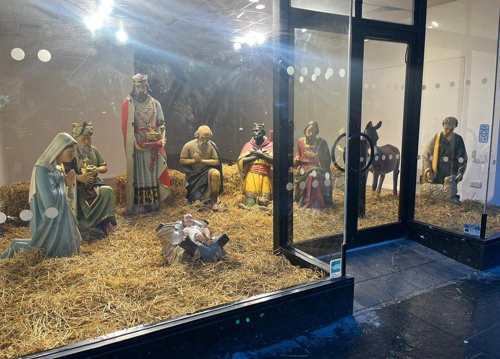 Nativity scene in empty shop