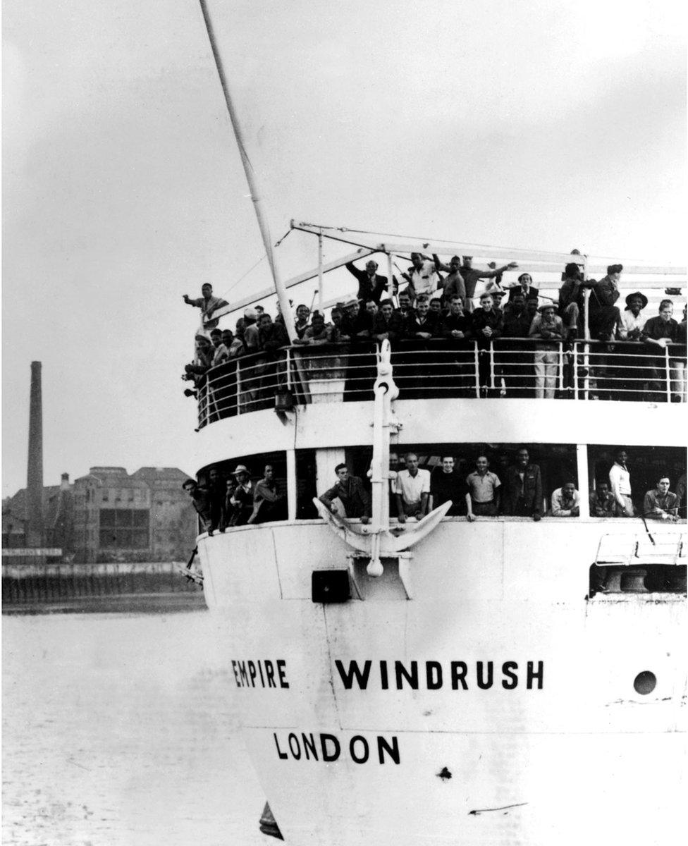 The ex-troopship 'Empire Windrush' arrives at Tilbury Docks, Essex, from Jamaica, with 482 Jamaicans on board, emigrating to Britain.