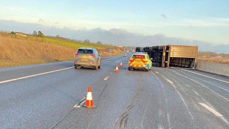 Overturned lorry on the A1(M)