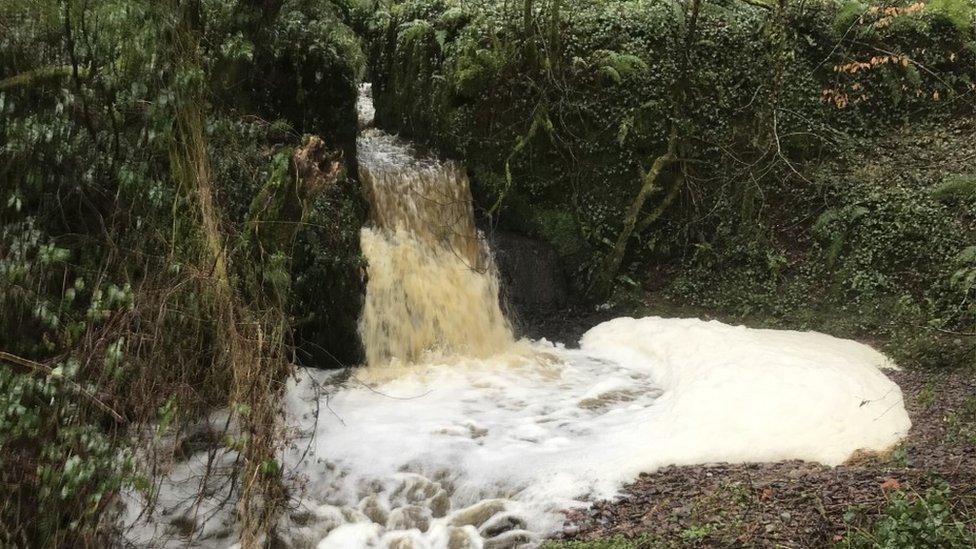 pollution in river near Ferryside, January 2021