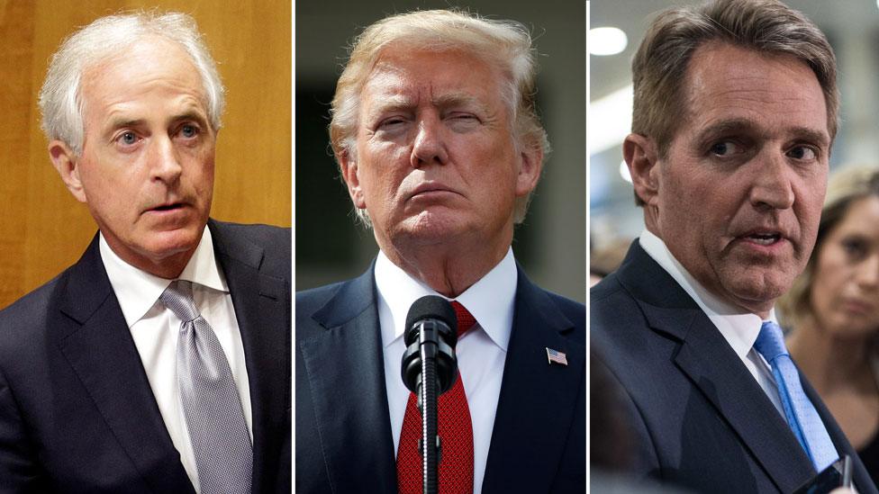 Bob Corker, Donald Trump and Jeff Flake shown in a composite image