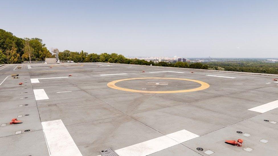 Helipad on the top of the Parkovy exhibition centre in Kiev.