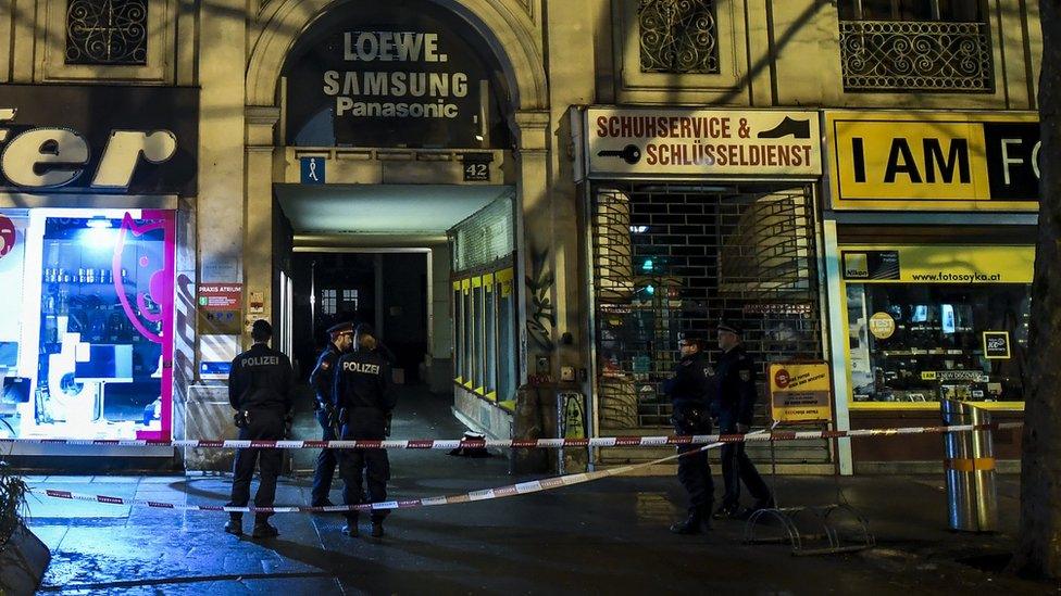 Police search the area at the Praterstrasse in Vienna, Austria, 07 March 2018.