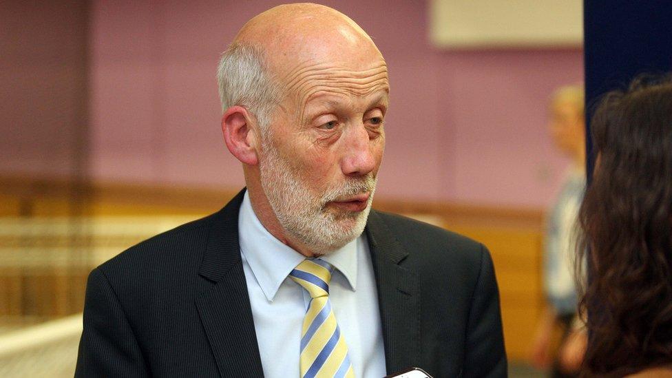 Alliance Party leader David Ford speaking to the press at the Newtownabbey count centre