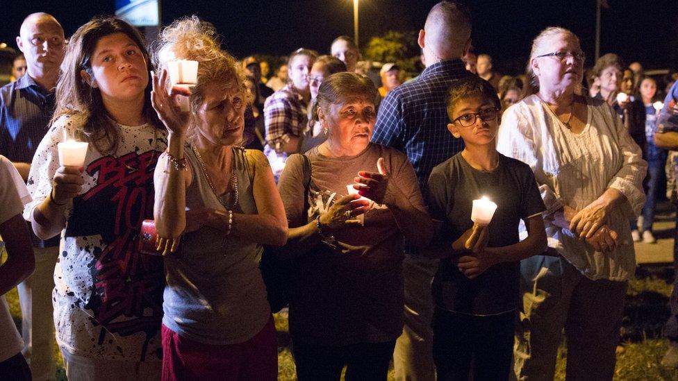 A candlelight vigil is observed on November 5, 2017 in Sutherland Springs, Texas