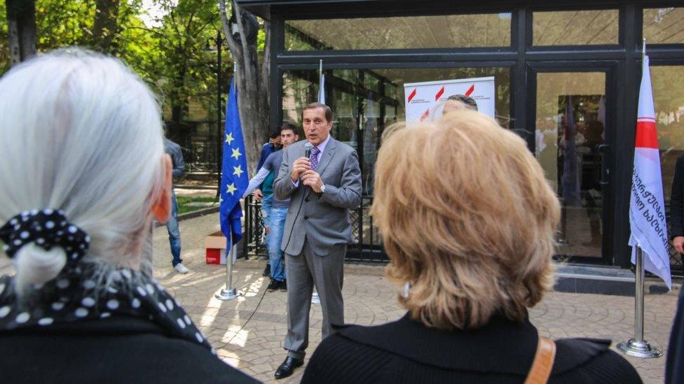 World-famous opera singer Paata Burchuladze addresses supporters in Georgia