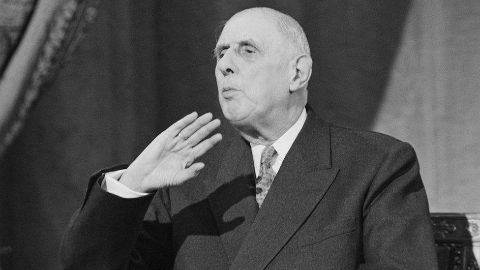 French President Charles de Gaulle speaking in Paris about UK bid to join Common Market, 28 November 1967