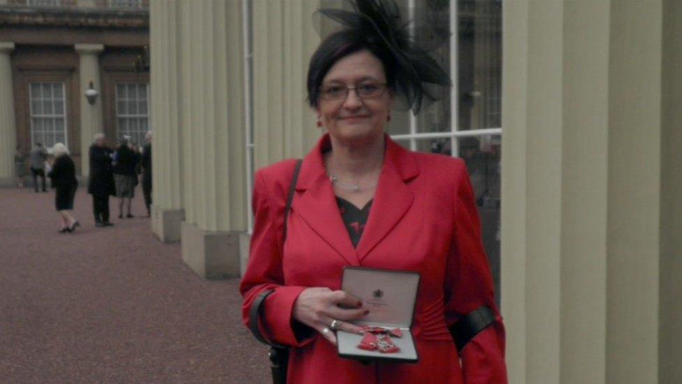 Liese Bowers-Straw outside Buckingham Palace