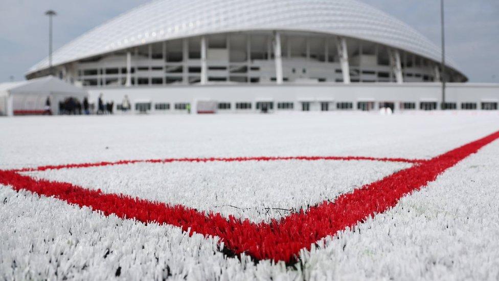 New-pitch-made-from-recycled-cups-outside-the-stadium-in-Russia.