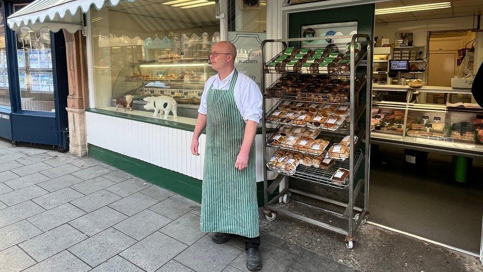 Butcher John Woolliss in front of his shop in Louth town centre