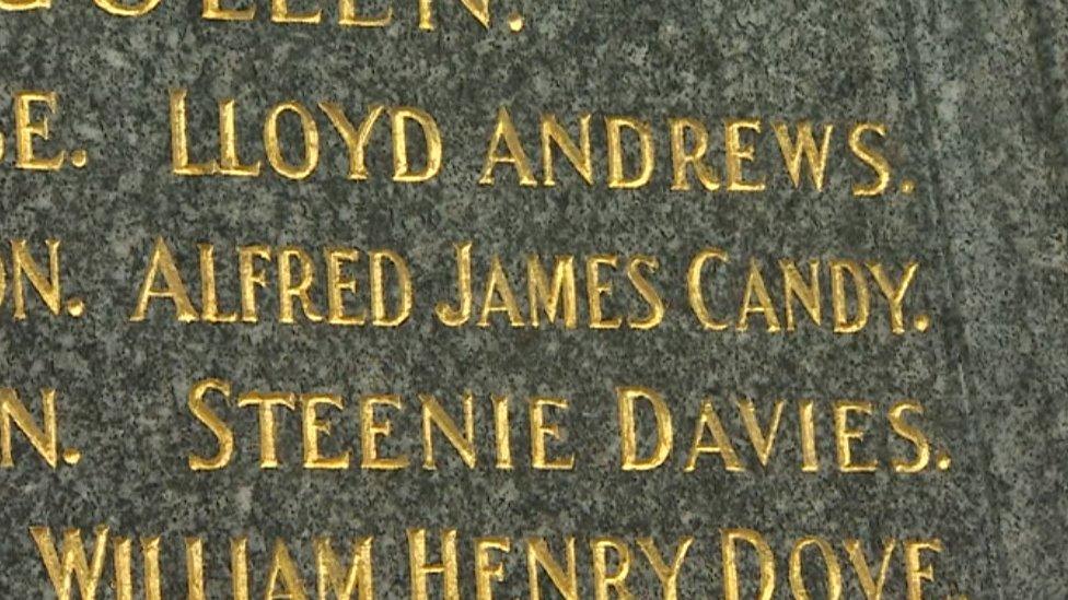 Alfred James Candy's name is written on the Llangollen war memorial