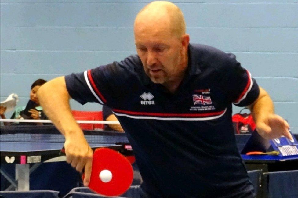 Andy Taylor playing table tennis at the European Transplant Games in Oxford in August 2022