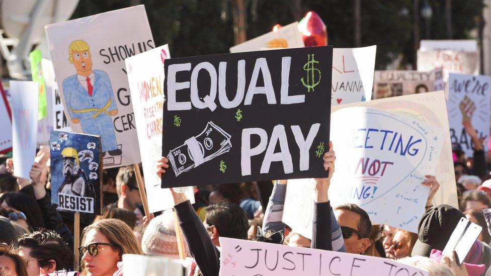 Marchers attend Women's March Los Angeles 2018 on January 20, 2018 in Los Angeles, California.