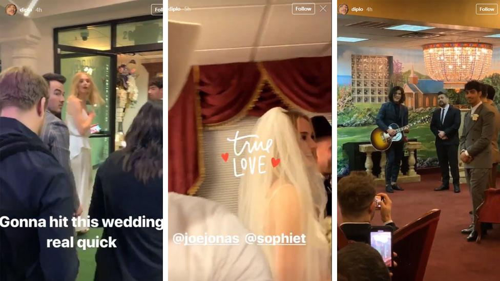 Collage from Joe Jonas and Sophie Turner's wedding