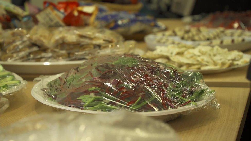 Plates of food prepared by volunteers.