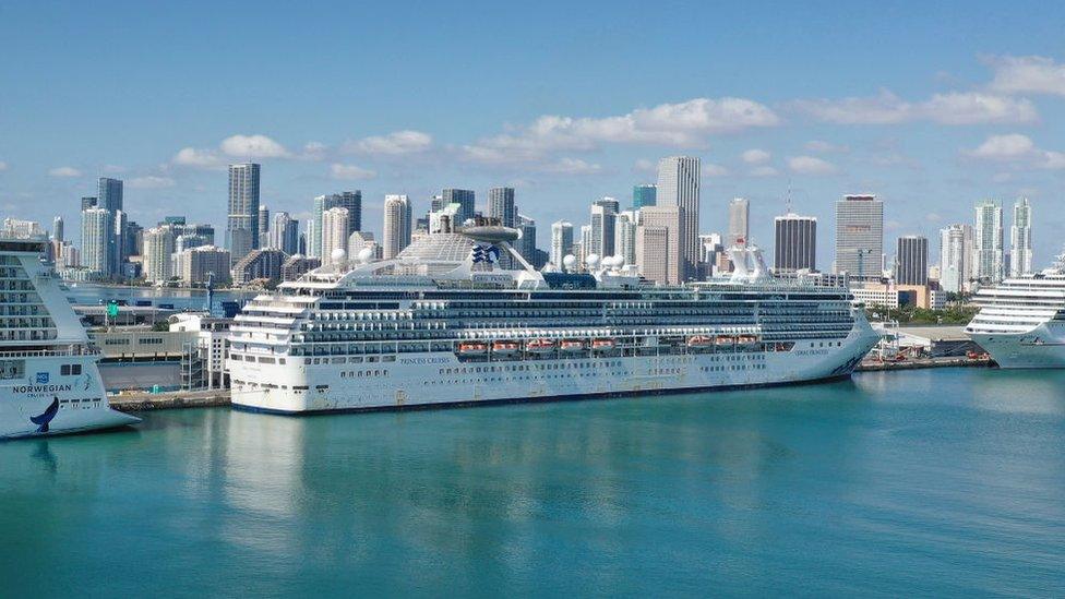 Cruise ships moored in Miami