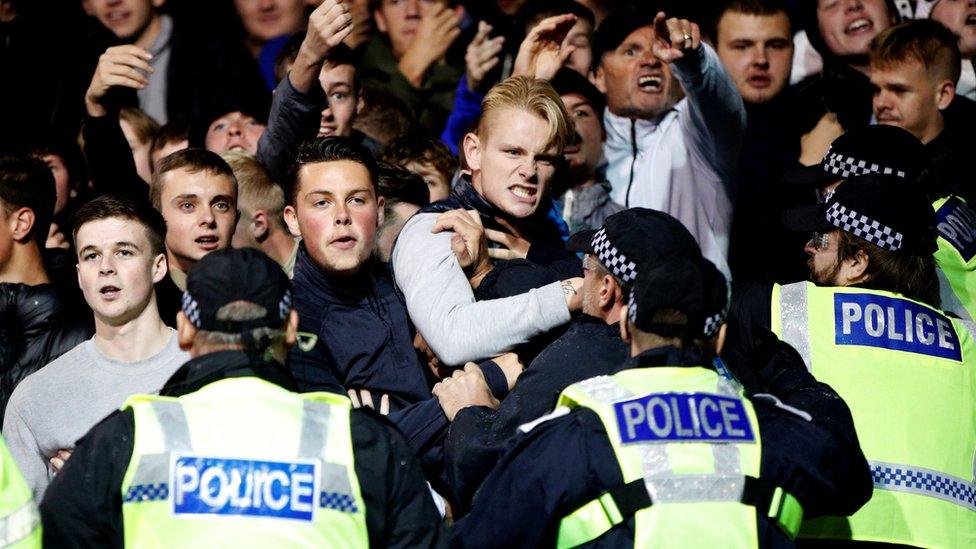 Portsmouth fans react after Southampton"s fourth goal