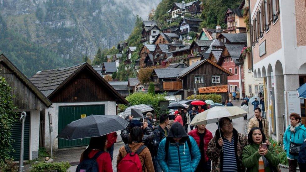 Tourists in Hallstatt