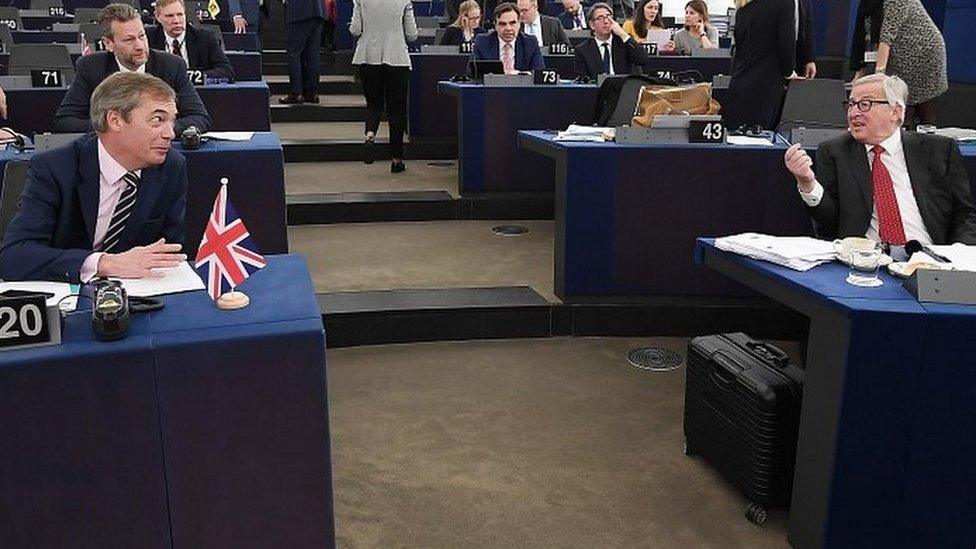 Nigel Farage and Jean-Claude Juncker in the European Parliament