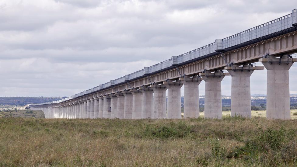 Kenya's SGR passing through the Nairobi National park