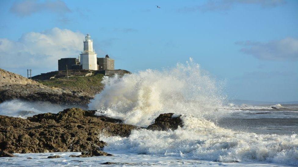 Waves at Mumbles on a sunny day in Swansea, photographed by Mike Doyle from Skewen.