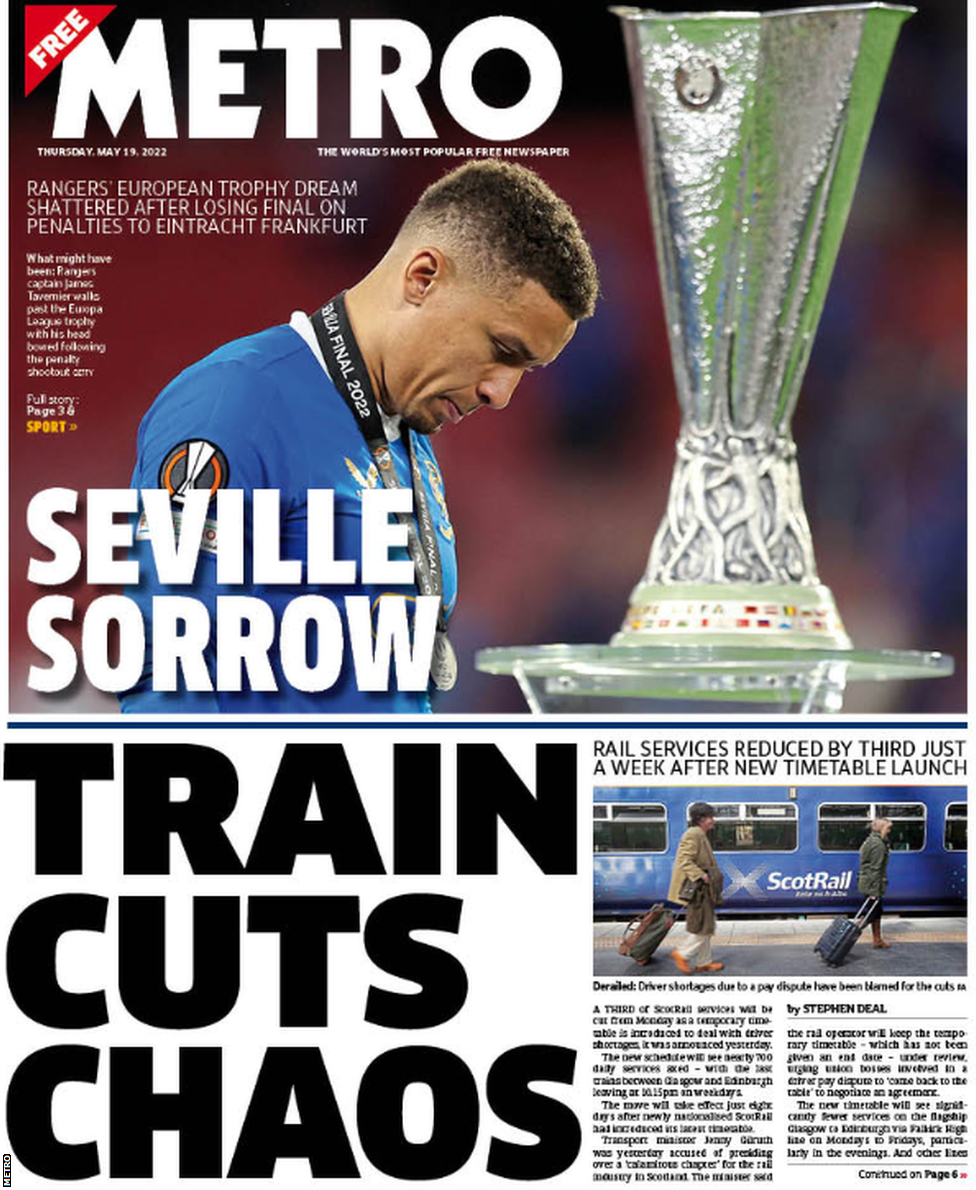 Front page of the Metro on 19 May 2022