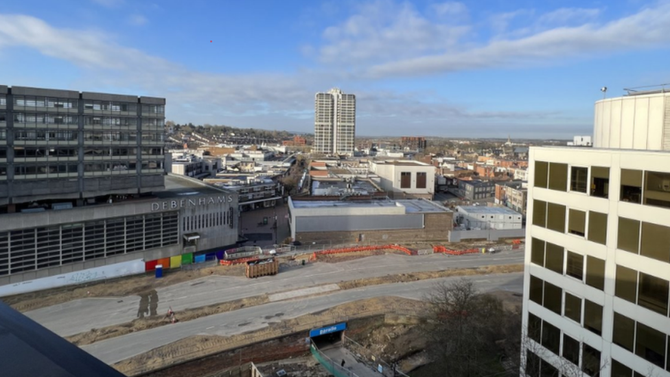 View of Fleming Way work across into town centre