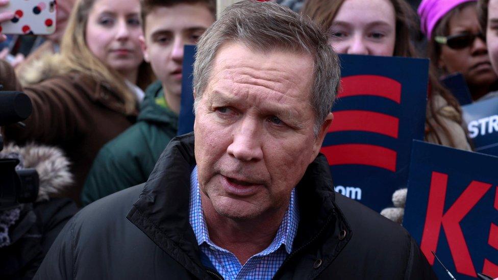 Republican presidential candidate and Ohio Governor John Kasich speaks to the press outside a polling station in Concord, New Hampshire, USA, on 09 February 2016.