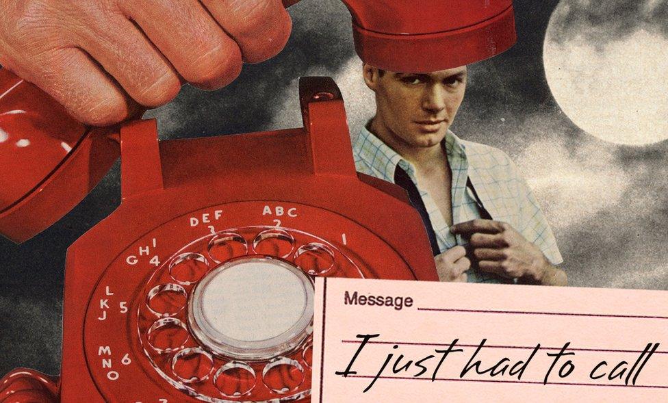 Illustration showing a man and a telephone, with the message, "I just had to call"