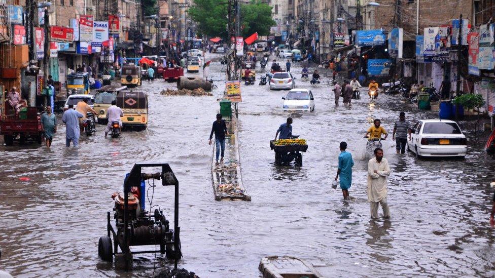 Street view in Pakistan after heavy monsoon season causing flooding