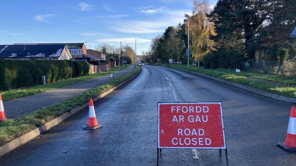 Road closed in Presteigne