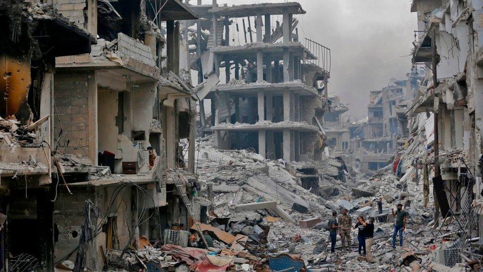 Destroyed buildings in Damascus