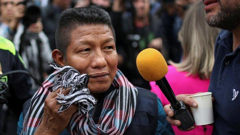 Fidencio Valencia, the grandfather of child survivors of a Cessna 206 plane that crashed in thick jungle, looks on, near the central military hospital, where the child survivors are hospitalized, in Bogota, Colombia June 10, 2023.