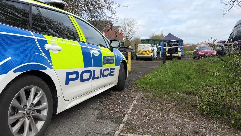 A police car at the scene