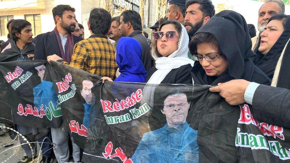 Demonstrators supporting Imran Khan