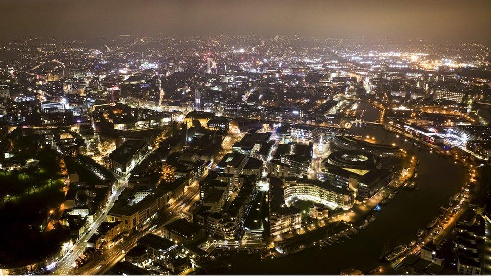 Aerial shot of Bristol city centre