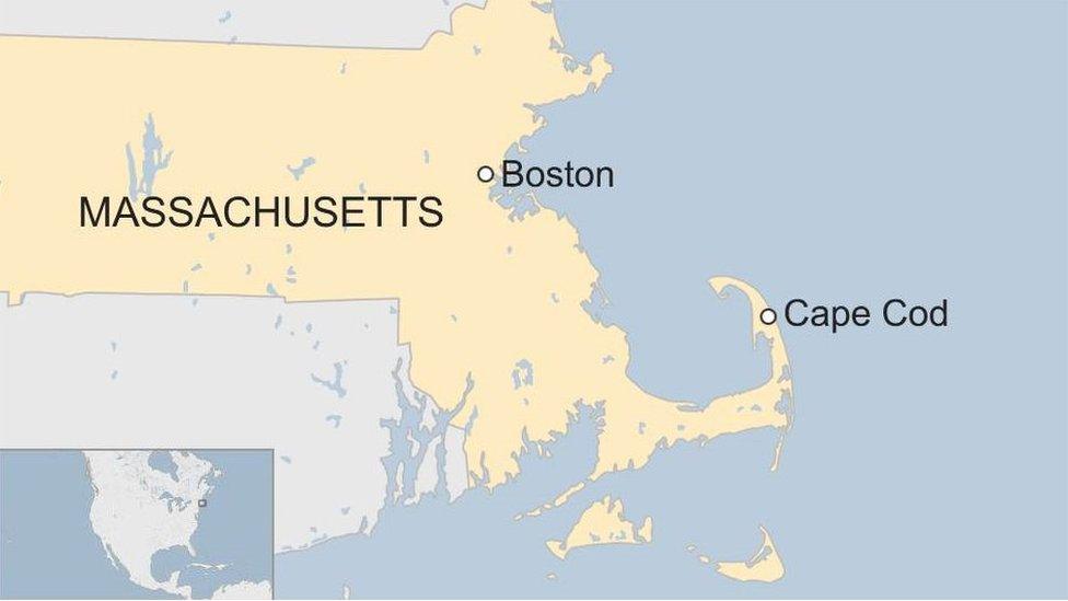 Map showing Massachusetts, with Boston and Cape Cod labelled