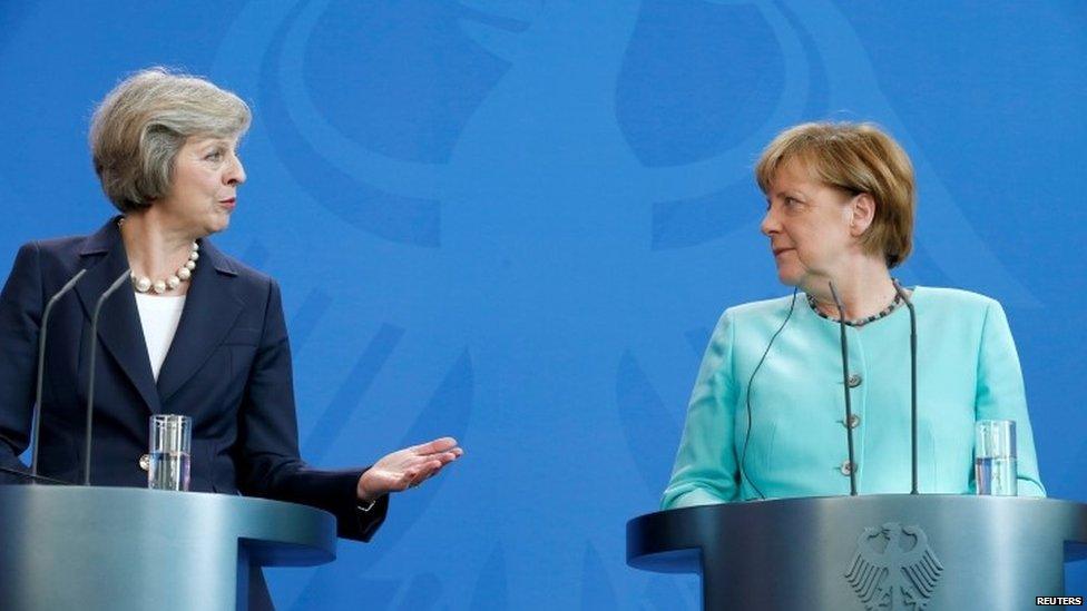 Theresa May during a press conference with Angela Merkel last month