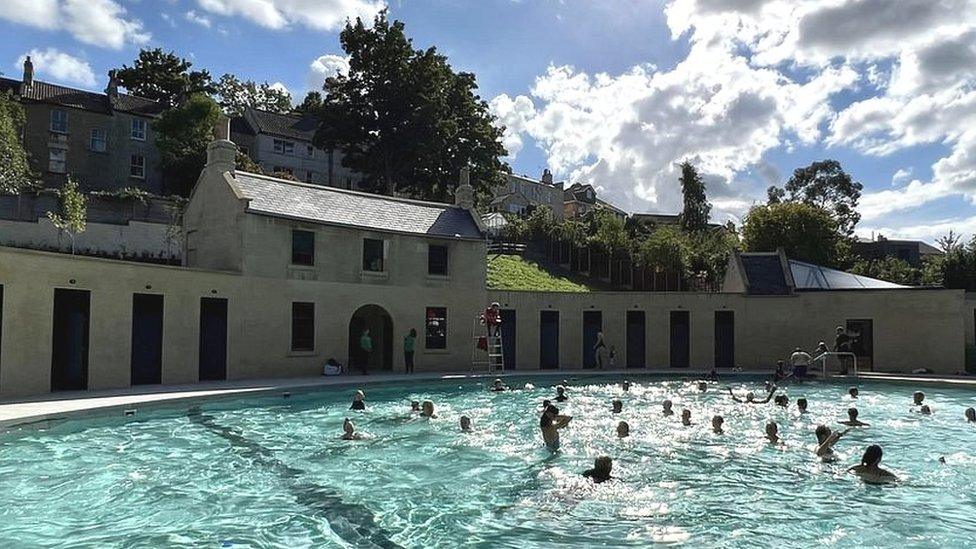 The lido with people swimming