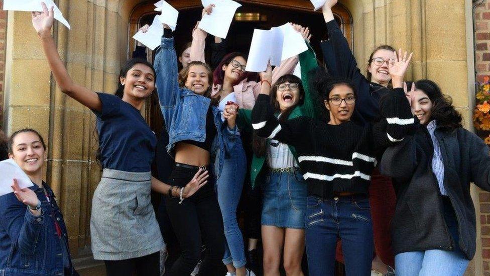 Girls celebrate at King Edward VI School Birmingham