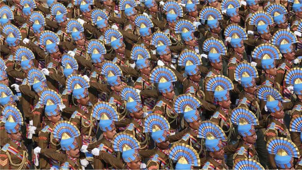 India's Central Reserve Police Force Marching Contingent marches during the 71st Republic Day celebrations in New Delhi, India, 26 January 2020