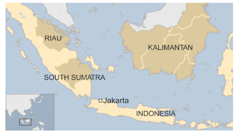 Map showing Riau, South Sumatra and Kalimantan