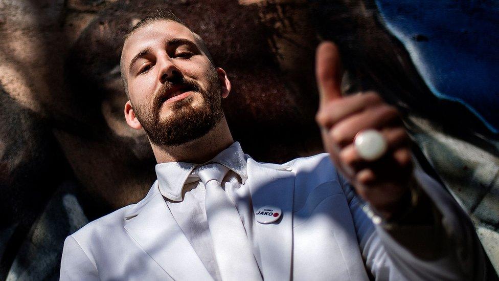 Presidential candidate Luka Maksimovic alias Beli, a 25-year-old satirist