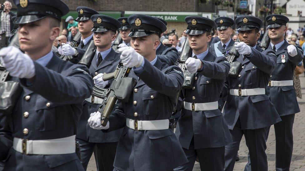 RAF personnel marching