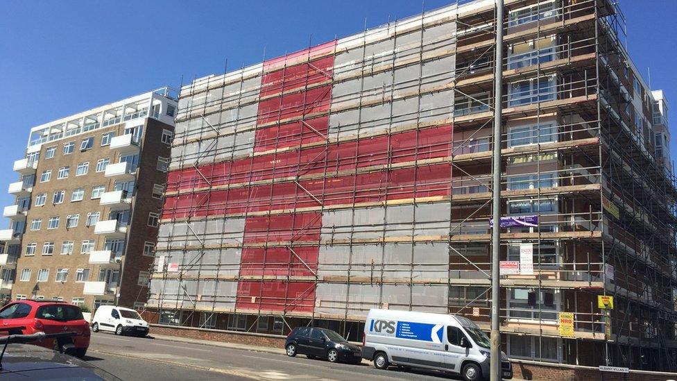 The building in Hove with the England flag erected